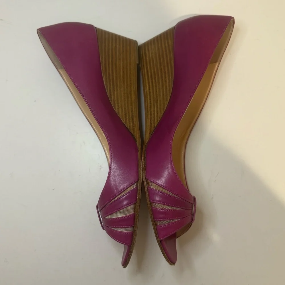 CHRISTIAN LOUBOUTIN Vintage Y2K Fuchsia Purple Peep-Toe Wedges Mesh Cutouts 40.5